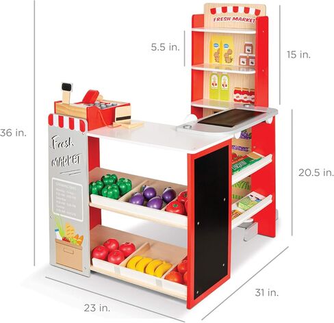 Best Choice Products Pretend Play Grocery Store Wooden Supermarket Toy Set for Kids w/Play Food, Chalkboard, Cash Register, Working Conveyor in Saudi Arabia
