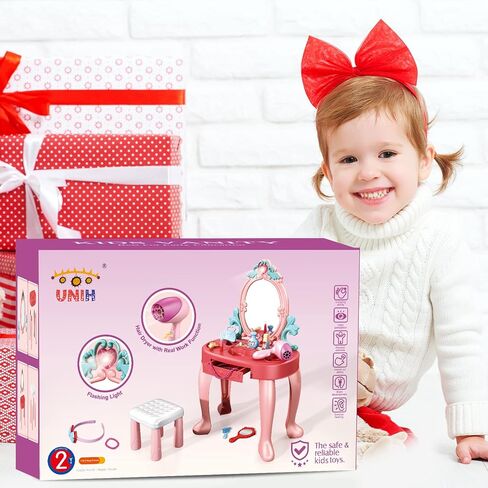 مجموعة ألعاب الغرور للأطفال الصغار منضدة الزينة للفتيات الصغيرات مع مرآة ومقعد، ألعاب الأميرة الغرور هدية للفتيات بعمر 2 3 4 5 سنوات in Kuwait
