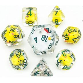 Cusdie 7-Die Dice DND، مجموعة نرد متعدد السطوح مملوءة بالحيوانات، للعب الأدوار الزنزانات والتنينات D&D Dice MTG Pathfinder (البطة الصفراء) in Kuwait