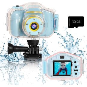 Agoigo Kids Waterproof Camera Toys for 3-9 Year Old Boys Girls Christmas Birthday Gifts HD Children's Digital Action Camera 2 Inch Screen with 32GB Card (Dark Blue)