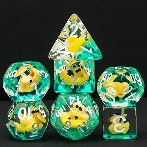 Cusdie 7-Die DND Dice, Polyhedral Dice Set Filled with Animal, Animal Dice Set for Role Playing Game Dungeons and Dragons D&D Dice MTG Pathfinder (Yellow Duck) in Kuwait