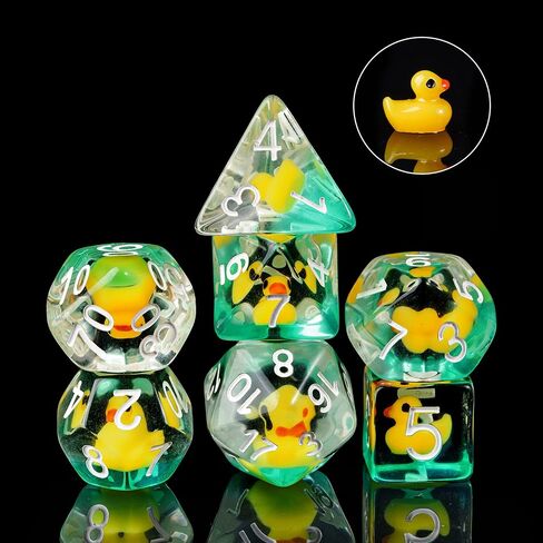 Cusdie 7-Die DND Dice, Polyhedral Dice Set Filled with Animal, Animal Dice Set for Role Playing Game Dungeons and Dragons D&D Dice MTG Pathfinder (Yellow Duck) in Kuwait