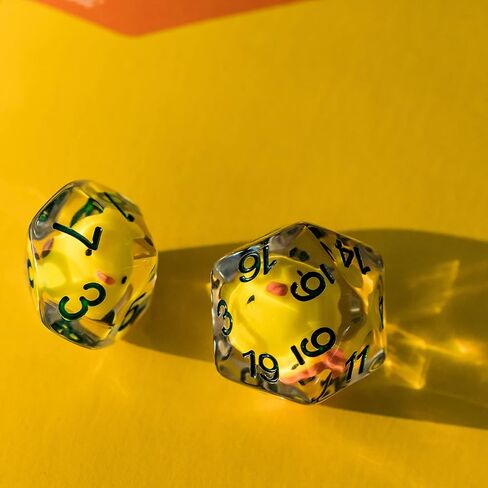Cusdie 7-Die Dice DND، مجموعة نرد متعدد السطوح مملوءة بالحيوانات، للعب الأدوار الزنزانات والتنينات D&D Dice MTG Pathfinder (البطة الصفراء) in Kuwait