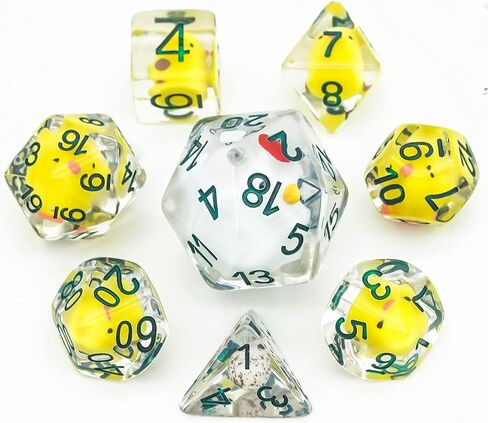 Cusdie 7-Die Dice DND، مجموعة نرد متعدد السطوح مملوءة بالحيوانات، للعب الأدوار الزنزانات والتنينات D&D Dice MTG Pathfinder (البطة الصفراء) in Kuwait