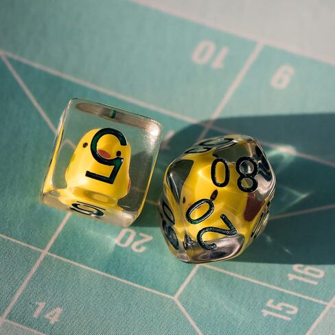 Cusdie 7-Die Dice DND، مجموعة نرد متعدد السطوح مملوءة بالحيوانات، للعب الأدوار الزنزانات والتنينات D&D Dice MTG Pathfinder (البطة الصفراء) in Kuwait