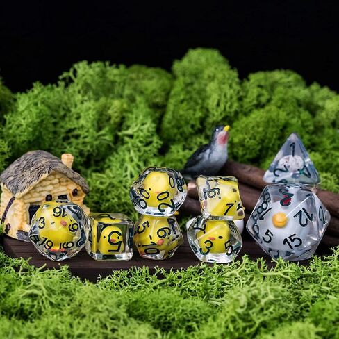 Cusdie 7-Die Dice DND، مجموعة نرد متعدد السطوح مملوءة بالحيوانات، للعب الأدوار الزنزانات والتنينات D&D Dice MTG Pathfinder (البطة الصفراء) in Kuwait