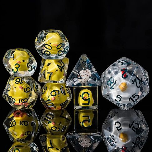 Cusdie 7-Die Dice DND، مجموعة نرد متعدد السطوح مملوءة بالحيوانات، للعب الأدوار الزنزانات والتنينات D&D Dice MTG Pathfinder (البطة الصفراء) in Kuwait