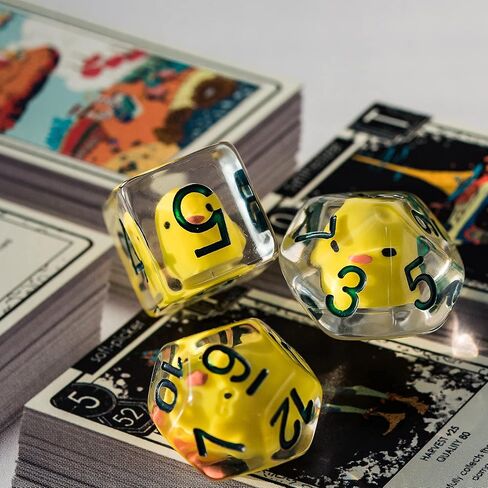 Cusdie 7-Die Dice DND، مجموعة نرد متعدد السطوح مملوءة بالحيوانات، للعب الأدوار الزنزانات والتنينات D&D Dice MTG Pathfinder (البطة الصفراء) in Kuwait