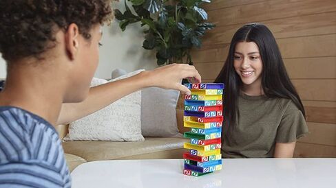 Mattel Games UNO StackoGame for Kids and Family with 45 Colored Stacking Blocks, Loading Tray and Instructions, Makes a Great Gift for 7 Year Olds and Up (43535) in Kuwait