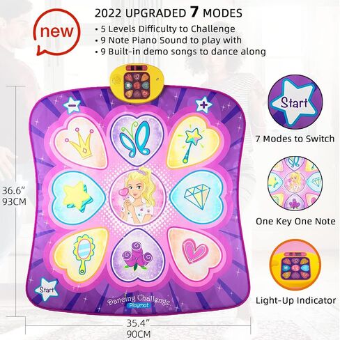 SUNLIN Dance Mat Toys for Girls Ages 3-10 | Dance Pad with LED Lights, Adjustable Volume, 9 Built-in Music, 7 Game Modes, 5 Challenge Levels | Christmas Birthday Gifts for 3 4 5 6 7 8+ Years Old Girl in Saudi Arabia