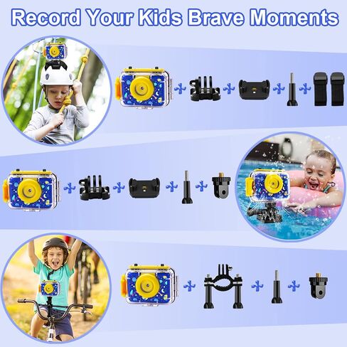 كاميرا GKTZ Kids المقاومة للماء - كاميرا رقمية للأطفال قابلة للدوران 180 بكسل بدقة 1080 بكسل عالية الدقة تحت الماء مع بطاقة SD سعة 32 جيجابايت، ألعاب هدايا عيد ميلاد للفتيات من سن 3 إلى 14 عامًا in Kuwait