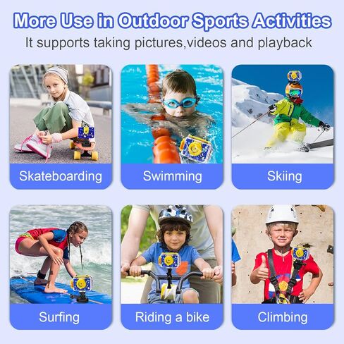 كاميرا GKTZ Kids المقاومة للماء - كاميرا رقمية للأطفال قابلة للدوران 180 بكسل بدقة 1080 بكسل عالية الدقة تحت الماء مع بطاقة SD سعة 32 جيجابايت، ألعاب هدايا عيد ميلاد للفتيات من سن 3 إلى 14 عامًا in Kuwait