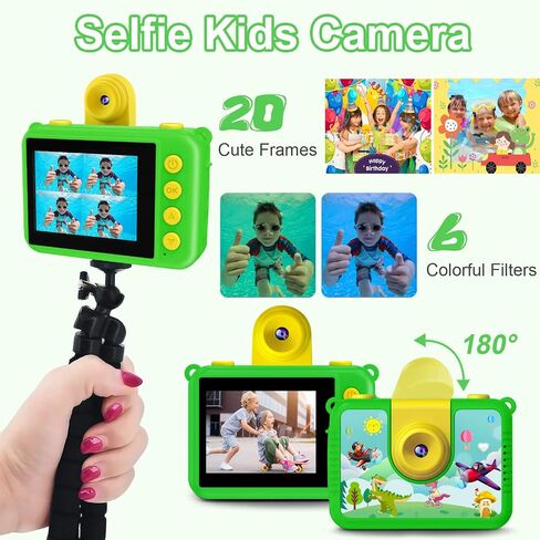 كاميرا GKTZ Kids المقاومة للماء - كاميرا رقمية للأطفال قابلة للدوران 180 بكسل بدقة 1080 بكسل عالية الدقة تحت الماء مع بطاقة SD سعة 32 جيجابايت، ألعاب هدايا عيد ميلاد للفتيات من سن 3 إلى 14 عامًا in Kuwait