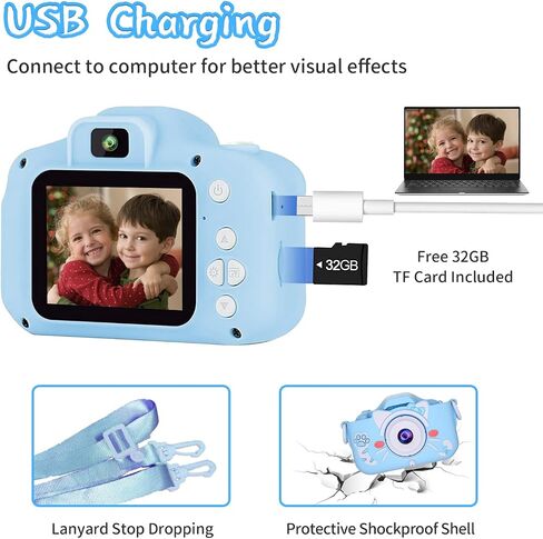 Kids Camera Toys for 3-9 Year Old Boys Girls, Children HD Selfie Digital Video Camera for Toddler, Perfect Christmas Halloween Birthday Gift with 32GB SD Card for Age 3 4 5 6 7 8 9（Blue） in Saudi Arabia