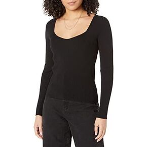 The Drop Women's Victoria Cropped Ribbed Sweetheart Neckline Sweater