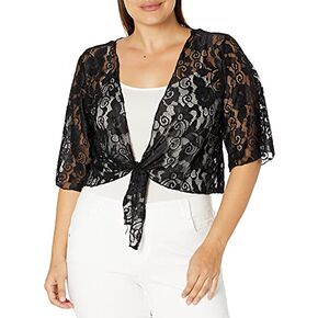 Star Vixen Women's Plus-Size 3/4 Sleeve Stretch Lace Tiefront Shrug Sweater in Saudi Arabia
