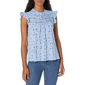 قميص نسائي مطبوع برقبة عالية وأكمام رفرفة من Lucky Brand in Kuwait