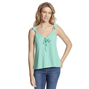 Jessica Simpson Women's Piper Dainty Ruffle Strap Rib Tank Top