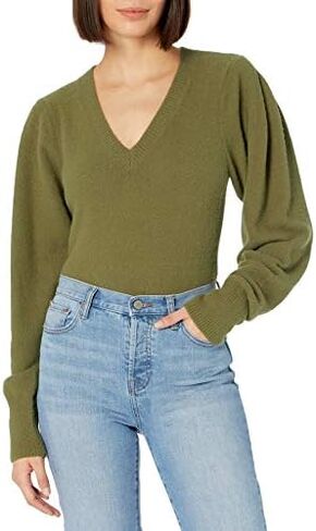 The Drop Women's Edith Pleated Shoulder V-neck Sweater in Saudi Arabia