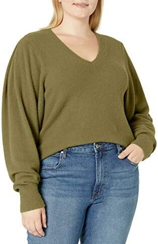 The Drop Women's Edith Pleated Shoulder V-neck Sweater in Saudi Arabia