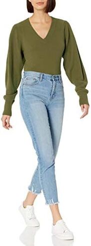 The Drop Women's Edith Pleated Shoulder V-neck Sweater in Saudi Arabia