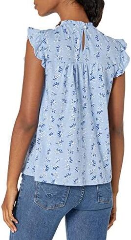 قميص نسائي مطبوع برقبة عالية وأكمام رفرفة من Lucky Brand in Kuwait