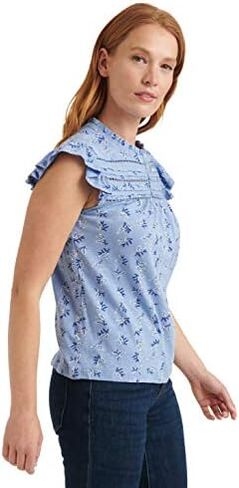 قميص نسائي مطبوع برقبة عالية وأكمام رفرفة من Lucky Brand in Kuwait