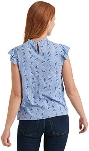 قميص نسائي مطبوع برقبة عالية وأكمام رفرفة من Lucky Brand in Kuwait