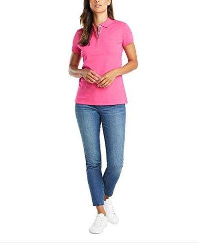 Nautica Women's 3-Button Short Sleeve Breathable 100% Cotton Polo Shirt in Saudi Arabia