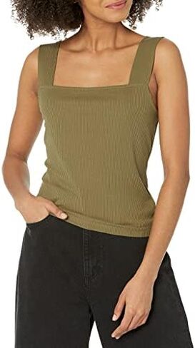 The Drop Women's Jody Square Neck Cropped Fitted Rib Knit Tank Top in Kuwait