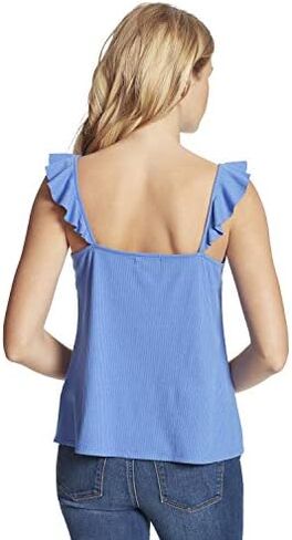 Jessica Simpson Women's Piper Dainty Ruffle Strap Rib Tank Top in Kuwait