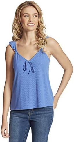 Jessica Simpson Women's Piper Dainty Ruffle Strap Rib Tank Top in Kuwait