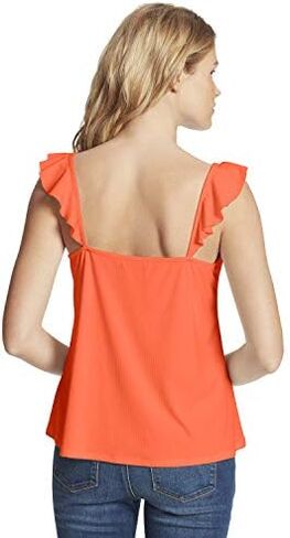 Jessica Simpson Women's Piper Dainty Ruffle Strap Rib Tank Top in Kuwait