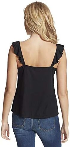 Jessica Simpson Women's Piper Dainty Ruffle Strap Rib Tank Top in Kuwait