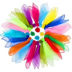 Square Dance Scarves, 24 Pcs Juggling Scarf Props Magic Trick Silk Scarves Music Movement Scarf 12 Colors 24 by 24 Inches