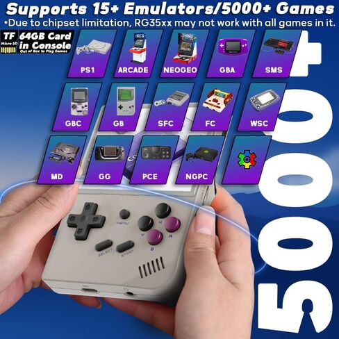 RG35XX Handheld Game Console 3.5 inch IPS Retro Games Consoles Classic Emulator Hand-held Gaming Console Preinstalled Hand Held Video Games System with Portable Case 64GB Retro Gray in Saudi Arabia