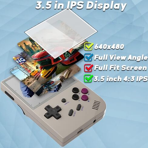 RG35XX Handheld Game Console 3.5 inch IPS Retro Games Consoles Classic Emulator Hand-held Gaming Console Preinstalled Hand Held Video Games System with Portable Case 64GB Retro Gray in Saudi Arabia