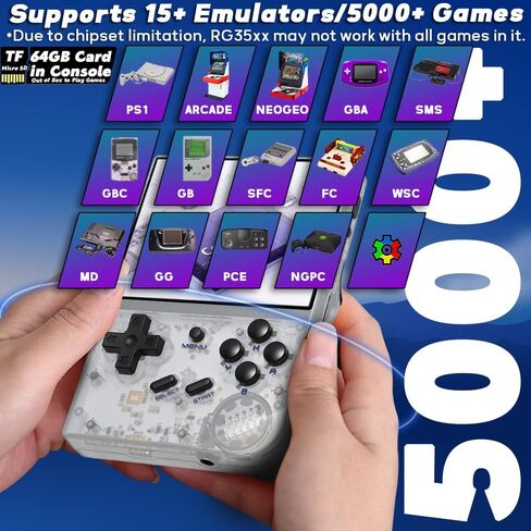 RG35XX Handheld Game Console 3.5 inch IPS Retro Games Consoles Classic Emulator Hand-held Gaming Console Preinstalled Hand Held Video Games System with Portable Case 64GB Retro Gray in Saudi Arabia