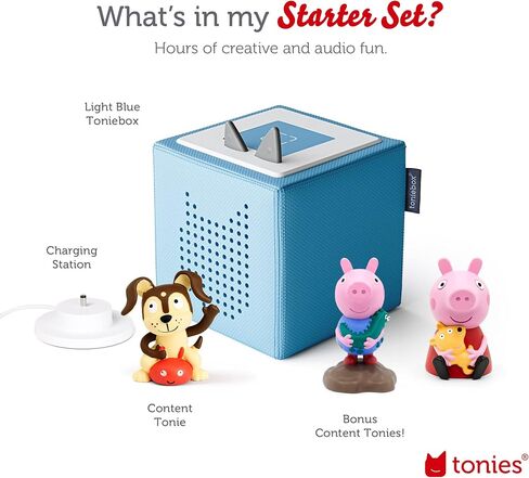 Toniebox Audio Player Starter Set with Peppa Pig, George, and Playtime Puppy - Listen, Learn, and Play with One Huggable Little Box - Light Blue in Saudi Arabia
