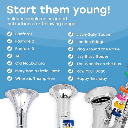 مجموعة من 3 آلات موسيقية للأطفال، لعبة الكلارينيت، لعبة الساكسفون ولعبة البوق، 3 آلات موسيقية الرياح والنحاس مع أكثر من 10 مفاتيح ملونة لأغاني تعليمية مشفرة للأطفال الصغار in Kuwait