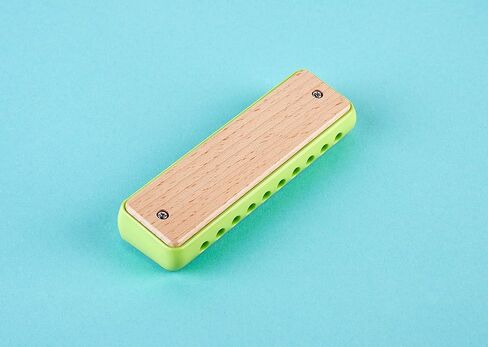 Hape Blues Harmonica | 10 Hole Wooden Musical Instrument Toy for Kids, Green in Kuwait