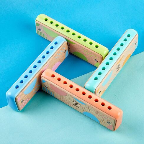 Hape Blues Harmonica | 10 Hole Wooden Musical Instrument Toy for Kids, Green in Kuwait