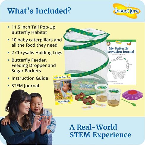 Insect Lore Butterfly Garden | Original 12" Habitat and Two Cups of Live Baby Caterpillars | Life Science & STEM Education Kit in Saudi Arabia