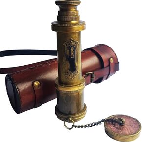 Brass Nautical - Functional Telescope | Brass Made | Glass Optics and High Magnfication | Kid's Telescope | Camouflage Finish | 18in Long | 1 Pc in Leather Bag | Handheld Antique Style | Spyglass in Kuwait