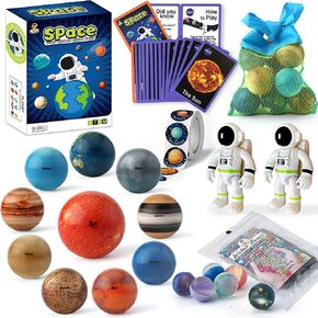 Solar System Planets Stress Balls Toys for Kids, Adult, Space Astronauts Toy, Water Beads Sensory Bin Filler Toys for Autistic Children Non-Toxic, with 16 Spaceballs, 2 Astronauts, 1 Mesh Storing Bag