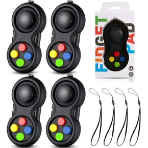 4 Pieces Fidget Game Controller Pad, Keychain Fidget for Adults Teens, Mini Handheld Cam Fidget Pad Cube Anxiety and Stress Relief Sensory Toy with 8 Fun Features and Lanyard (Assorted Colors)