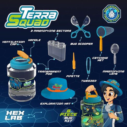 مجموعة استكشاف الطبيعة من Play-Act Bug Catcher - تتضمن دلو المسكن، وصندوق المخلوقات، وكتيب الأنشطة، وشبكة الفراشة، والمكبر، والملقط، والماصة، وملقط الحشرات، وقبعة استكشاف لالتقاط الحشرات للأطفال بعمر 3 سنوات فما فوق. in Kuwait