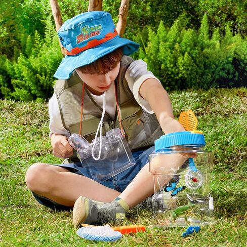 مجموعة استكشاف الطبيعة من Play-Act Bug Catcher - تتضمن دلو المسكن، وصندوق المخلوقات، وكتيب الأنشطة، وشبكة الفراشة، والمكبر، والملقط، والماصة، وملقط الحشرات، وقبعة استكشاف لالتقاط الحشرات للأطفال بعمر 3 سنوات فما فوق. in Kuwait