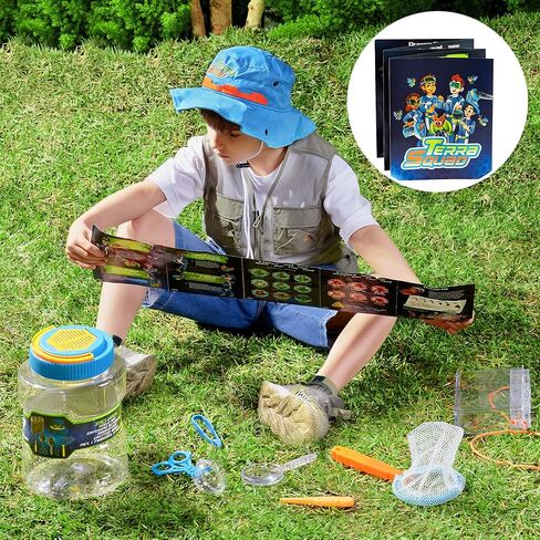 مجموعة استكشاف الطبيعة من Play-Act Bug Catcher - تتضمن دلو المسكن، وصندوق المخلوقات، وكتيب الأنشطة، وشبكة الفراشة، والمكبر، والملقط، والماصة، وملقط الحشرات، وقبعة استكشاف لالتقاط الحشرات للأطفال بعمر 3 سنوات فما فوق. in Kuwait