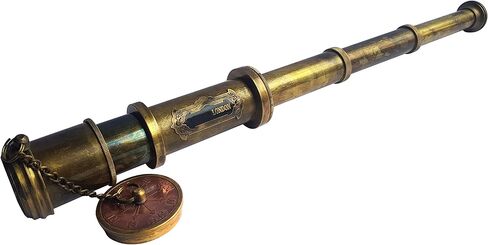 Brass Nautical - Functional Telescope | Brass Made | Glass Optics and High Magnfication | Kid's Telescope | Camouflage Finish | 18in Long | 1 Pc in Leather Bag | Handheld Antique Style | Spyglass in Kuwait